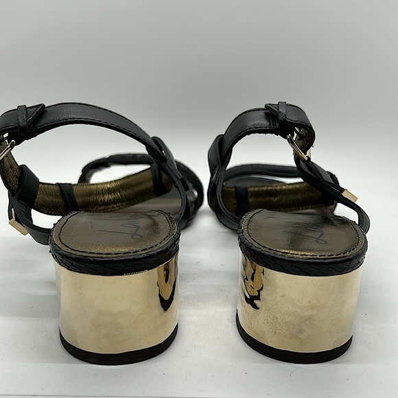 Lanvin Black Leather Gold Block Heel Sandals Shoes **Size 39/US Size 8** 🌺🌺 - Picture 6 of 9
